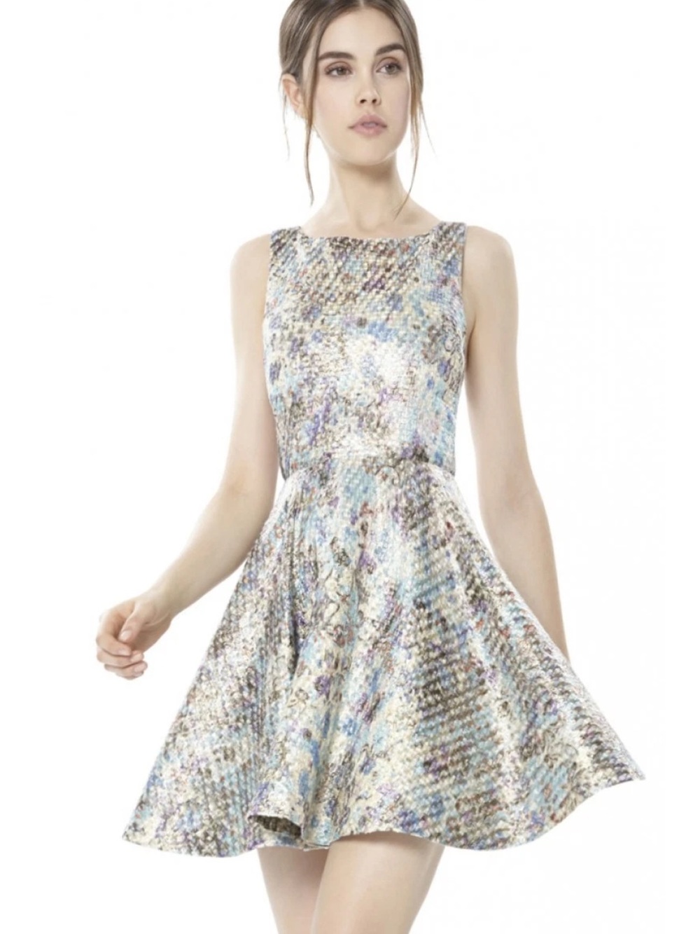 Alice + Olivia Port Floral Jacquard Metallic Cutout Mini Dress Size 8
